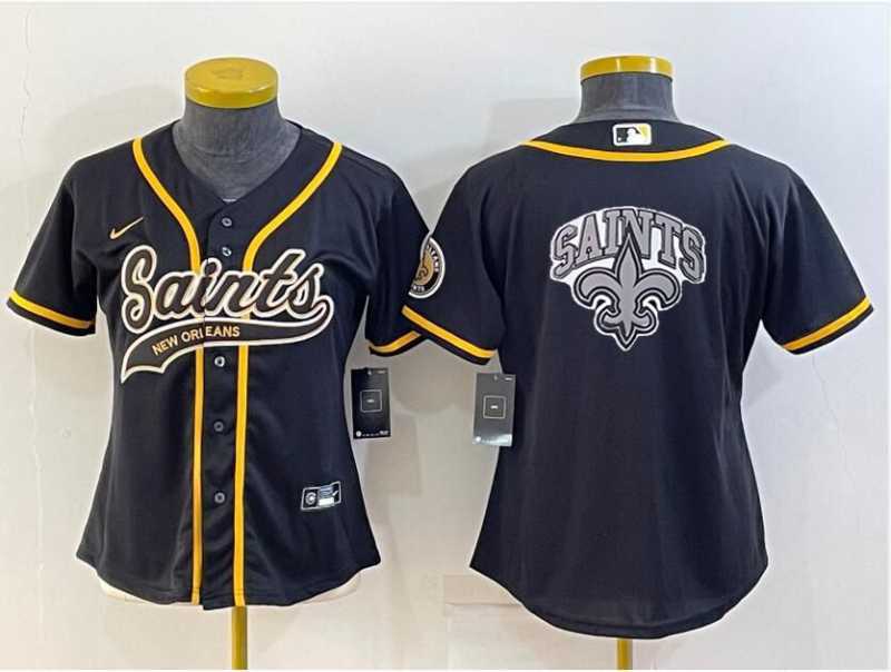 Womens New Orleans Saints Black Team Big Logo With Patch Cool Base Stitched Baseball Jersey